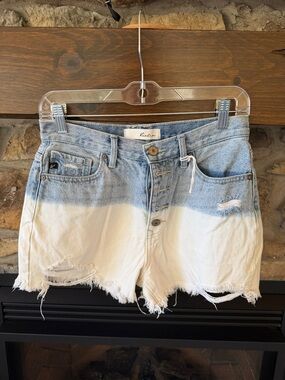 KanCan Two-Tone Light Blue & White High-Rise Distressed Jean Shorts